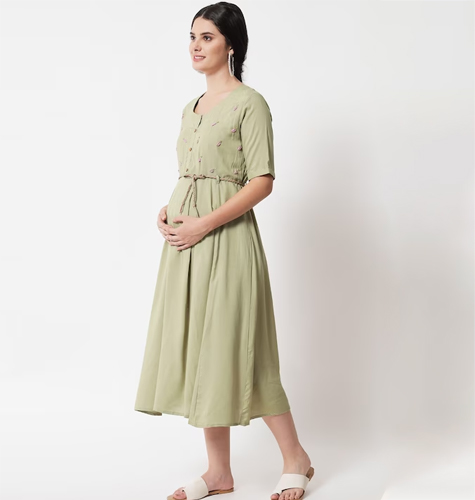 Embroidered Maternity A-Line Dress